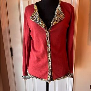 Soft Surroundings silk and cashmere Cardigan with Paisley Trim